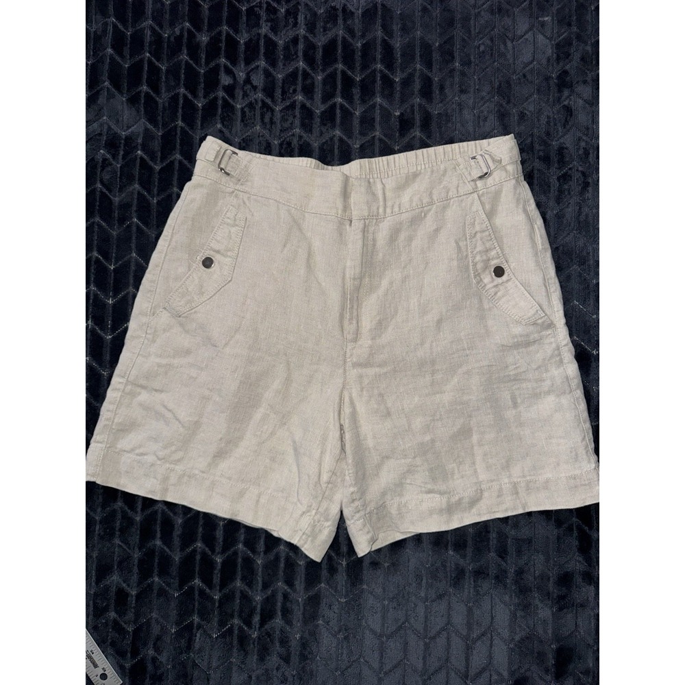 Athleta Women's Linen Shorts Oatmeal Beige Cinch Waist Casual Beach Summer Sz 12